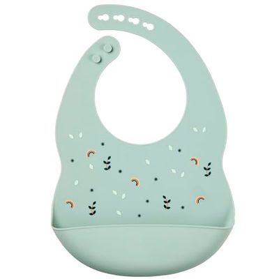 Nattou Babero de Silicona con Bandeja, Ajustable en tamaño, Sin BPA, Aprox. 20 x 27 cm, Silicone, Verde