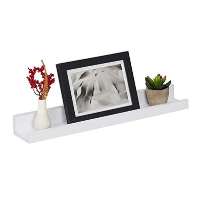 Relaxdays fotoplank, 48 cm breed, smalle wandplank voor fotolijstjes, boeken & decoratie, mdf, zwevende plank, wit