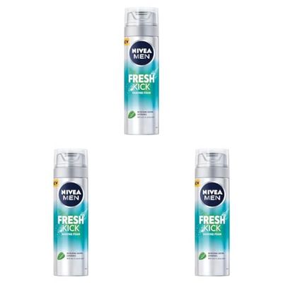 NIVEA MEN Fresh Kick Shaving Foam (200ml), Refreshing Shaving Foam, Shaving Foam for Men Infused with Mint & Cactus Water, Mens Shaving Foam (Pack of 3)