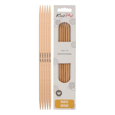 Knit Pro Basix Beech Double Pointed Needles agulhas de tecelagem, madeira de faia, natural, 4,50 mm, 5