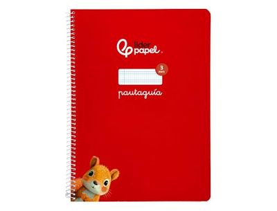Liderpapel Cuaderno espiral a4 pautaguia tapa blanda 80h 75 gr cuadro pautado 3mm color rojo