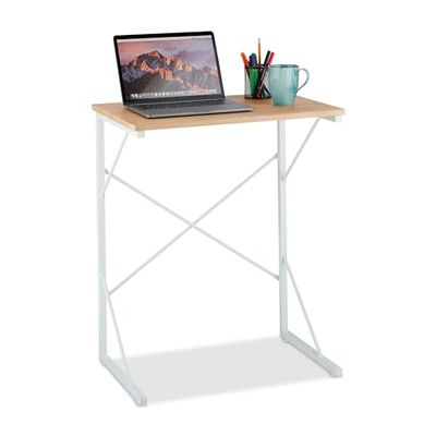 Relaxdays Laptop Desk, Compact Computer Table, Home Office, Small, HxWxD: 75 x 60 x 40 cm, MDF & Metal, White, Iron