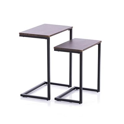 Homede Jalt Tavolino d'appoggio, truciolato Rivestito in melammina, Tubi di Metallo, Legno di Noce, 2er Set 48x30x58,5 43x27x48,5 cm