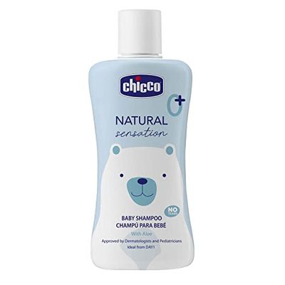 CHICCO Shampoo Senza Lacrime Natural Sensation, con Aloe e Olio di Mandorle Dolci, per la Pelle Sensibile del Bambino, Delicato, Formato da 200 ml