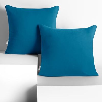 DecoKing 2 taies d'oreiller 50 x 50 cm Jersey Coton Fermeture éclair Bleu Ambre
