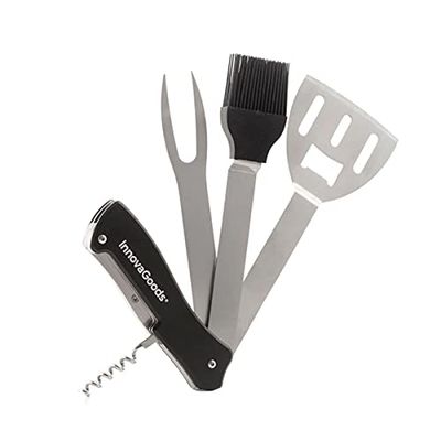 InnovaGoods® Ensemble d'ustensiles pour barbecue 5 en 1 BBKit, tout ce dont vous avez besoin pour cuisiner au barbecue, avec une fourchette, des pinces, une spatule, un couteau et une brosse.