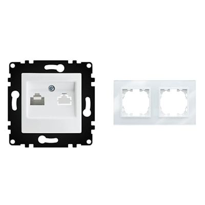 WESA - Tomas de Pared de Teléfono con Marco de Cristal Blanco, Fácil instalación con Opción a Distintos Diseños.
