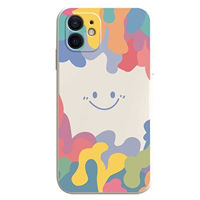 QLLQ Grappige telefoonhoes met kleurrijke smiley-gezichtsprint, TPU-telefoonlensbescherming, schokbestendig, rechte rand, regenboog-telefoonhoes voor iPhone 13 Pro