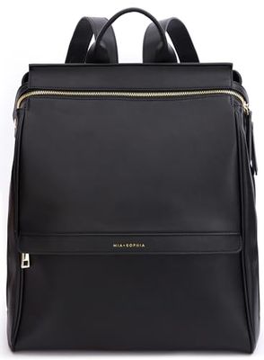 MIA + SOPHIA Leather Diaper Bag Backpack with Changing Pad, Stroller Straps, Bottle Holder, Black Sophia, M, Mia Collection