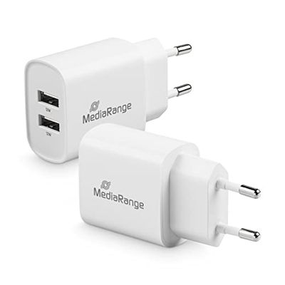MediaRange USB-laadadapter - 2-poorts stekker-oplaadadapter 12 W, 2 x USB-A-uitgang voor het gelijktijdig opladen van meerdere eindapparaten