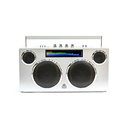 GPO Manhattan Sistema di Altoparlanti Bluetooth, Portatile con 100 Watt di Potenza Stereo, Smartphone / Tablet, Display LCD, Colore Argento