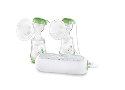 MAM 2-i-1 dubbel mjölkpump, flexibel användning som handbröstpump eller elektrisk bröstpump och för dubbelsidig pumpning, pump för bröstmjölk med enkel hantering, grön