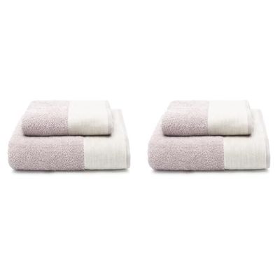 Creole Emily Asciugamani da Bagno, Cotone e Lino, Cipria, 1+1, 2 unità (Confezione da 2)