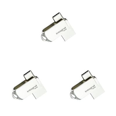 Integral 16GB 360-Dual USB 3.0 Type C & Type A Flash Drive with Solid Metal Casing, Fast Transfer Speeds and Simply Plug & Play (Pack of 3)