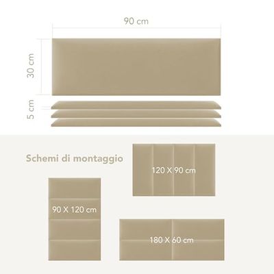 BiBi Relax | Testata in Ecopelle x 4, Colore Beige, 90L x 30P x 5H cm, Made in Italy