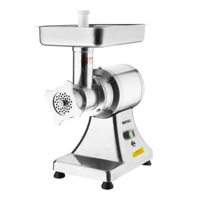 Buffalo 735W Heavy Duty Meat Mincer Size 22, Silver, Aluminium & Stainless Steel, Output: up to 250 kg/hour - Includes 6 & 8 mm Perforated Plates, Feeder Pan, Pusher & Sausage Tube - CH134