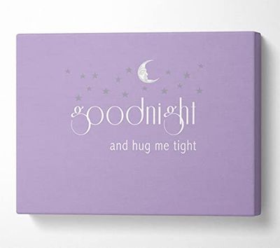 Nursery Quote Good Night And Hug Me Tight Lilac Canvas Print Wall Art - Extra Large 32 x 48 Inches