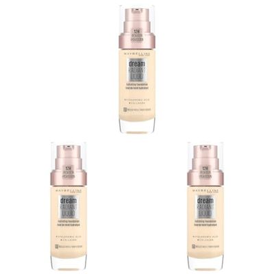 Maybelline Foundation, Dream Radiant Liquid Hydrating Foundation with Hyaluronic Acid and Collagen, Lightweight, Medium Coverage Up to 12 Hour Hydration, 01 Natural Ivory, 30 ml (Pack of 3)