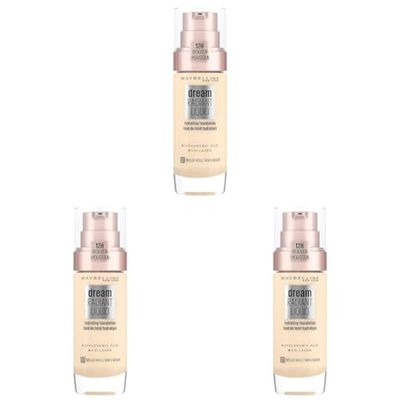 Maybelline Foundation, Dream Radiant Liquid Hydrating Foundation with Hyaluronic Acid and Collagen, Lightweight, Medium Coverage Up to 12 Hour Hydration, 01 Natural Ivory, 30 ml (Pack of 3)