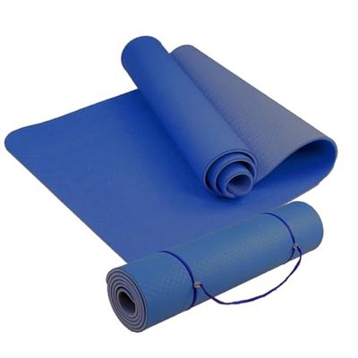Yogamat, fitnessstudio, pilates, 183 x 61 x 0,6 cm, antislip oppervlak, milieuvriendelijk TPE-tapijt voor aerobics (blauw)