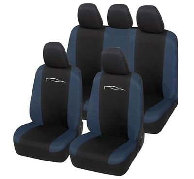 Auto Accessori Lupex Housse de siège Auto Universelle modèle Racing, Housse de Protection pour sièges Avant et arrière, en Polycoton (Noir - Bleu foncé)