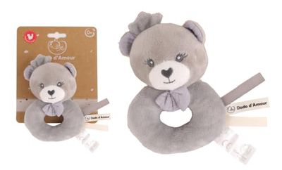 Dodo DE Amor - Dou Dou Sonajero - Oso - 053935 - Gris - Dou Dou - Nacimiento - Peluche - Bebé - Reconfortante - Suave - Lavable - 13 cm x 10 cm - A Partir de 0 Meses