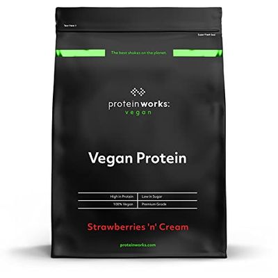 THE PROTEIN WORKS - Protéine Végane | 25g de protéines végétales | Qualité première | Shake de protéines végétales | 16 Servings | Fraises à la Crème | 500g