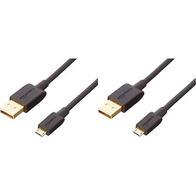 Amazon Basics USB 2.0 A-Male to Micro B Cable, 6 feet, Black & USB 2.0 A-Male to Micro B Cable, 10 feet, Black