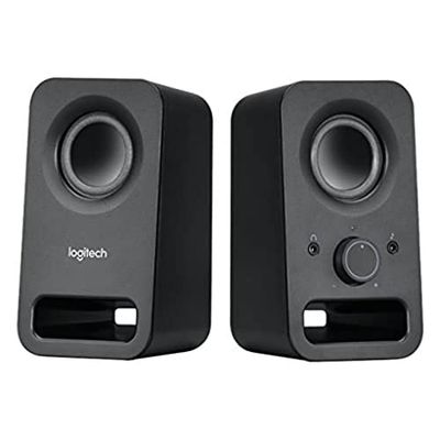 Logitech Z150 Compact Multimedia Stereo Speakers, EU PLUG, 3.5mm Audio Input, Integrated Controls, Headphone Jack, Computer/Smartphone/Tablet/Music Player - Midnight Black