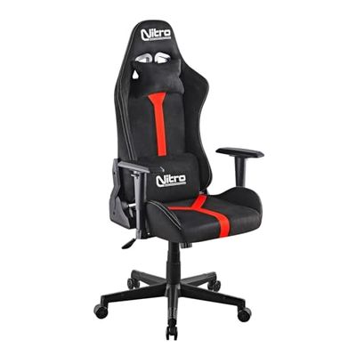 Nitro ergonomiczne krzesło do gier, krzesło biurowe z zamszu, obrotowe krzesło do gier z poduszką lędźwiową, zagłówkiem, podłokietnikami, fotelem biurkowym do gier Nathan (czerwono-czarne)