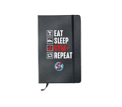 ALL YOU CAN TEE Notebook Eat Sleep Gym Repeat, Uniseks, Volwassenen, Zwart, A5