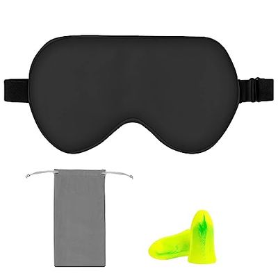 Amazon Basics Masque de sommeil incurvé en véritable soie naturelle de mûrier avec sangle réglable, noir