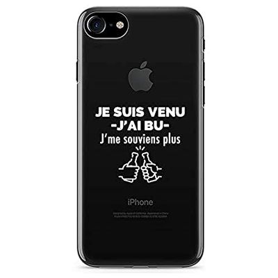 Zokko Beschermhoesje voor iPhone 8 (Je Suis Venu J'Ai bu jme Souviens Plus – maat iPhone 8 – zacht transparant inkt wit