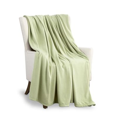 MARTEX 1B06851 - Coperta leggera in pile super morbido, a bassa lanugine, stile hotel, tinta unita, per letto e divano, colore: verde