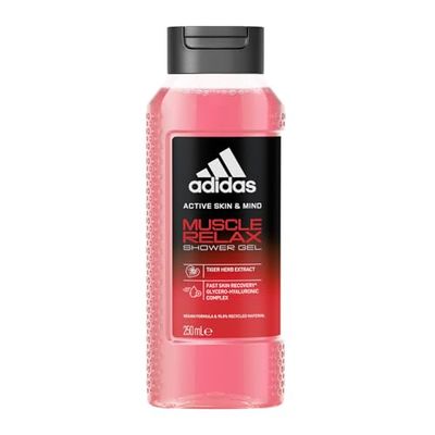 Adidas Active Skin & Mind Muscle Relax męski żel pod prysznic, testowany dermatologicznie, kompleks na bazie glicerolu i kwasu hialuronowego, głębokie nawilżenie, wegańska formuła, 250 ml