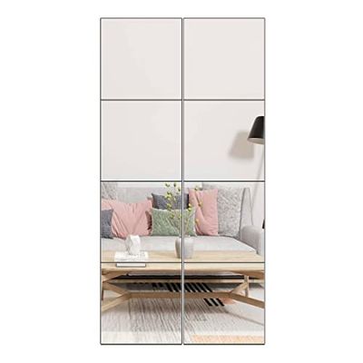 Ruomeng Carreaux de Miroir Pleine Longueur - 30,5 cm x 8 pièces - Miroir Mural sans Cadre pour Maison, Salle de Sport, vanité, Chambre à Coucher, Salon