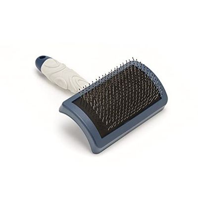 Mikki Spazzola per la toelettatura di cani, cuccioli, testa curva, strumento per spargimento, per cockapoos, labradoodle, cavapoos e scarabocchi dorati, blu, grigio, XS