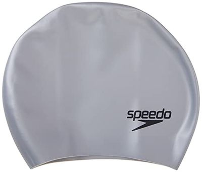 Speedo Silicone Long Hair Swim cap, Cuffia da Nuoto Unisex, Argento, Taglia Unica