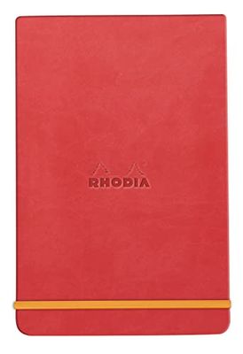 RHODIA 194367C - Carnet Rigide Webnotepad Corail - A6 - Ligné - 192 pages Détachables - Papier Clairefontaine Ivoire 90 g/m - Marque-Page, Fermeture Élastique - Couverture Simili Cuir - Rhodiarama