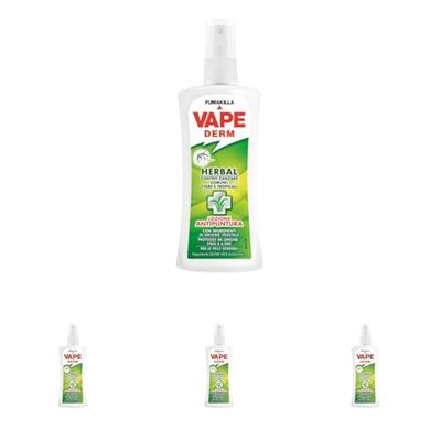 Vape Derm Herbal Lozione Antipuntura, Protegge da Zanzara Comune, Tigre, Tropicale, Efficace fino a 8 h, Ideale per Pelli Sensibili,100ml (Confezione da 4)
