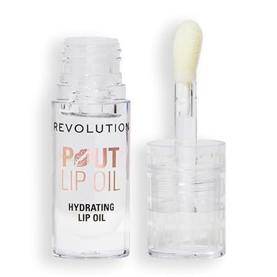 Revolution, Pout Lip Oil - Olio Nutriente Labbra Teinté, Altissima Brillantezza e Finitura Non Appiccicosa, Vegano e Senza Crudeltà, Litchi Trasparente, 4 ml