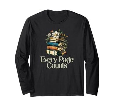 Libro Worm Book Stack Reading Addict Ogni pagina conta Design Maglia a Manica