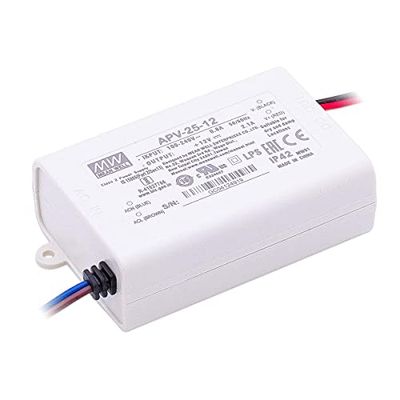 LED-strömförsörjning 25 W 12 V 2,1 A ; MeanWell, APV-25-12; växelströmförsörjning