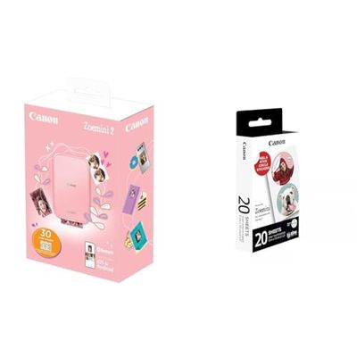 Canon Zoemini 2 Pack Imprimante Photo + 30 Feuilles Assorties, Rose Doré & PAP Rond ZOEMINI ZP2030-2C 20F