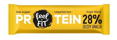 Feel FIT Protein 28% Crispy Vanilla Protein Bar - Faible teneur en sucres collation, riche en protéines, barre végétarienne, 40g