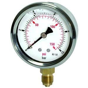 Glycerinmano. »Pressure line«, CrNi-stalen behuizing, aansluiting radiaal onder, G 1/2, kwaliteitsincl. 1,6, mes. 0-400,0 bar/6000 psi, Ø100