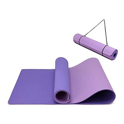 Yogamat, antislip en milieuvriendelijke TPE-sportmat met draagriem, gymnastiekmat voor pilates, workout fitnessmat 183 x 61 x 0,6 cm (paars-lichtpaars)