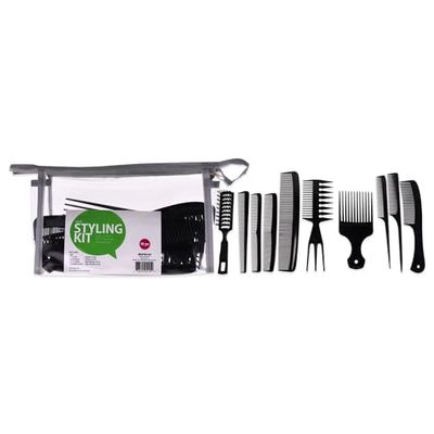 Hair Styling Kit - Black by Marianna for Unisex - 10 Pc Pik, Comb, Vent Brush, 3-In-1 Styler, 2 Rattail Combs, Barber Comb, Styling Comb, Detangling Comb, Rake Handle Comb