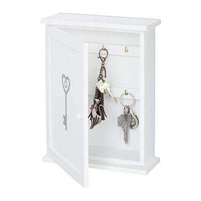 Relaxdays Boîte à clefs en Bois, Motif clé, Style Maison de Campagne, à Suspendre, HxLxP 29 x 22 x 8 cm, Blanc