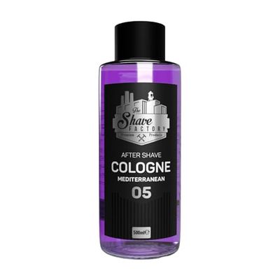 The Shave Factory Aftershave Cologne for Men – Mediterranean 500ml Glass Bottle – Fresh, Invigorating and Warm – Long-lasting Blend of Citrus and Woody Scent – Soothes Irritation, Refreshes Skin